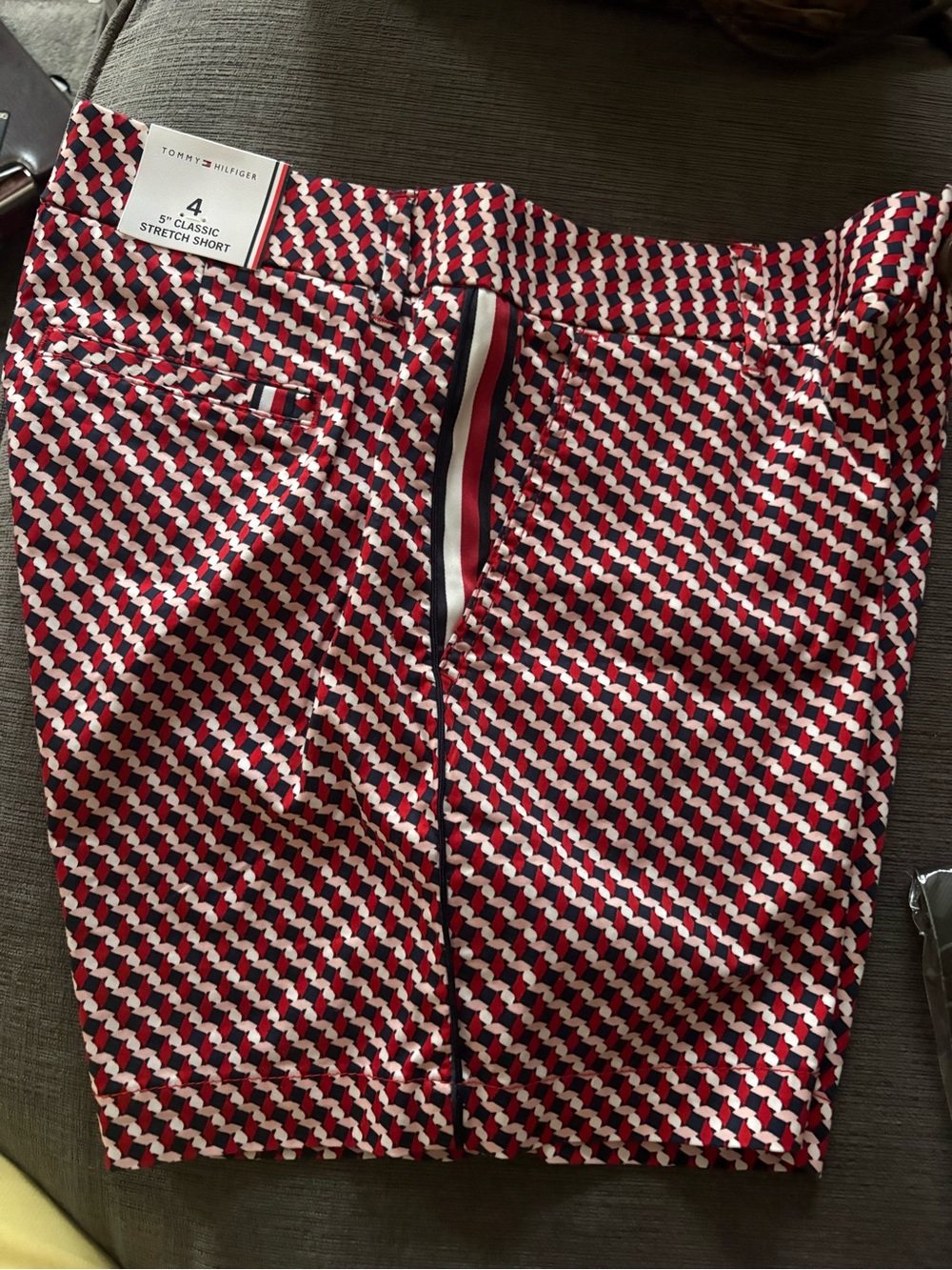 Tommy Hilfiger Red, White & Navy Patterned Stretch Shorts